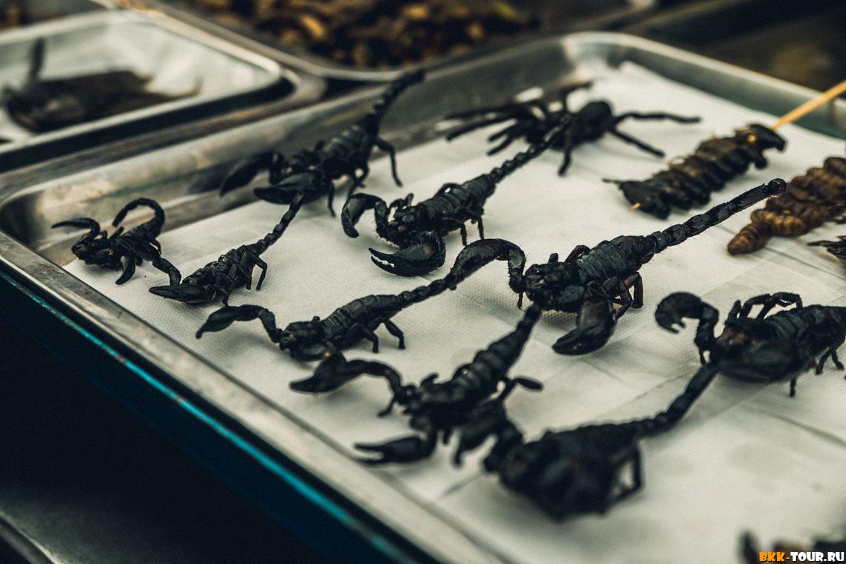 Жареные скорпионы на Каосан Род в Бангкоке Жареные скорпионы на Каосан Род в Бангкоке
